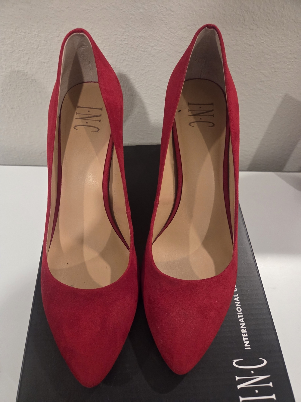 INC International Concepts Red Suede Pointed Toe Pumps